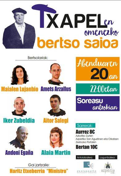 Abenduaren 20an izango da Txapelen omenezko bertso saioa