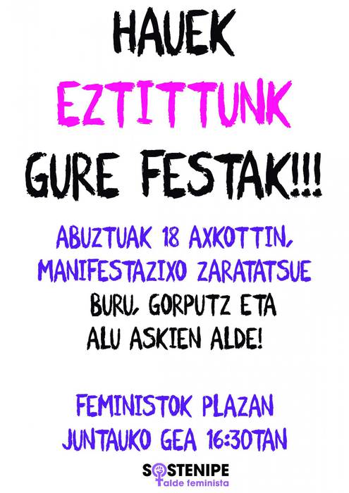 Udalak andramaixetarako prestatu duen egitaraua salatzeko, manifestazio zaratatsua deitu du Sostenipe taldeak