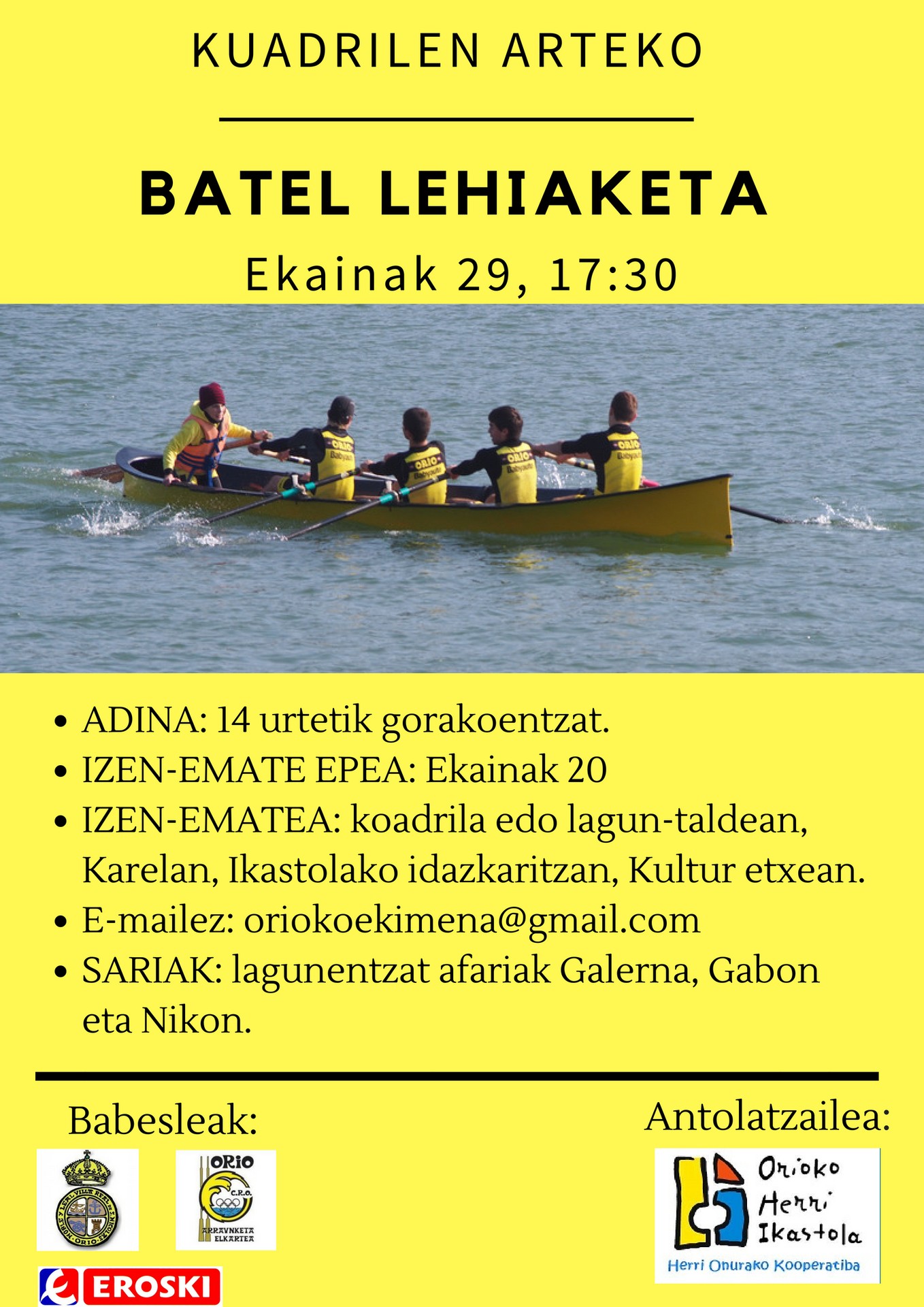 OSTIRALEKO KUADRILEN BATEL LEHIAKETARAKO 8 TALDE IZANGO DIRA