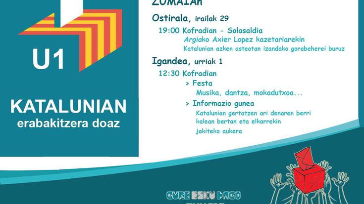 Kataluniako Erreferendumaren harira, zenbait ekitaldi antolatu ditu Zumaiako Gure Esku Dago-k