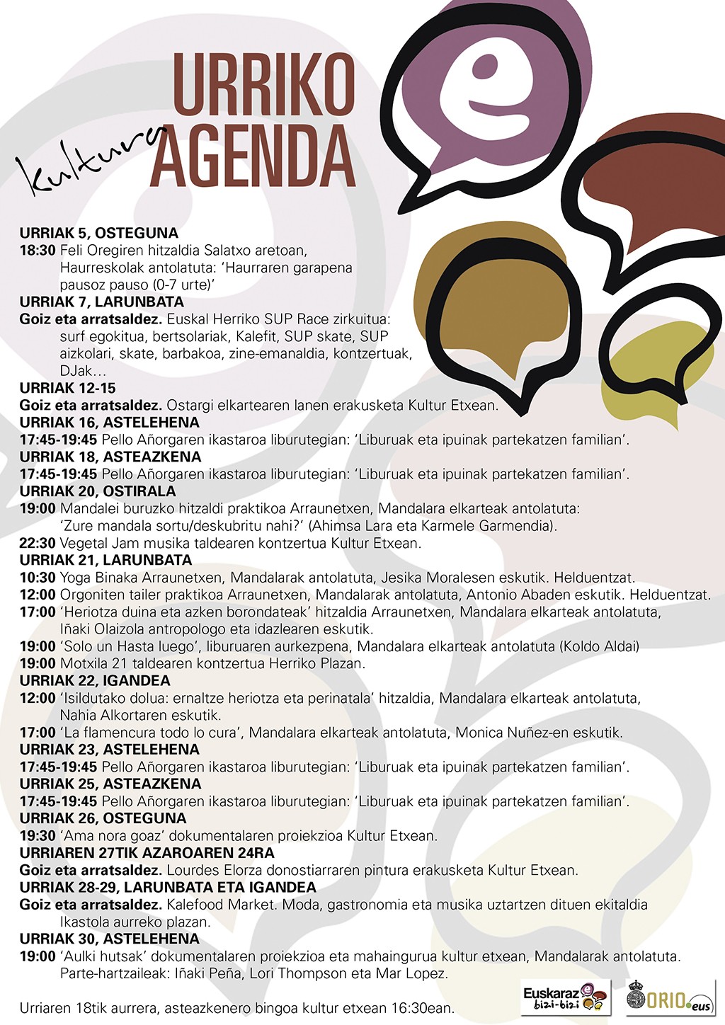 Urriko kultur agenda