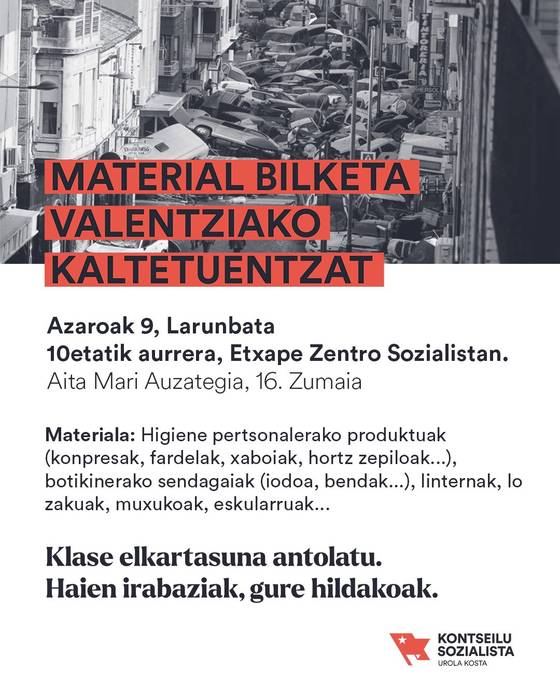 Material bilketa Valentziako kaltetuentzat