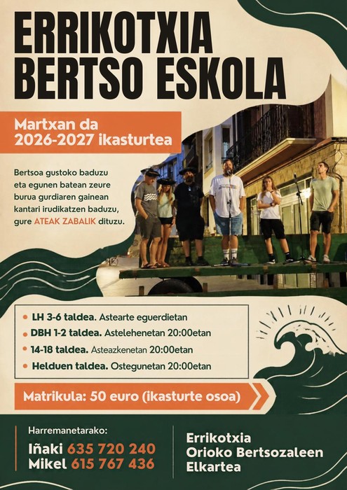 Bertso-eskola: martxan da 2026-2027 ikasturtea