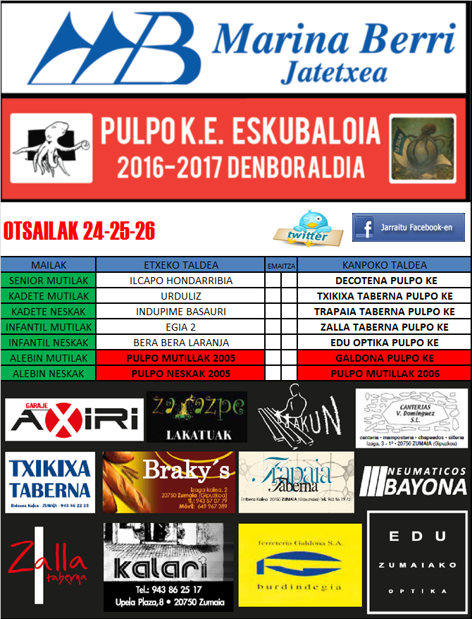 Pulpo Eskubaloiko partiduen ordutegia