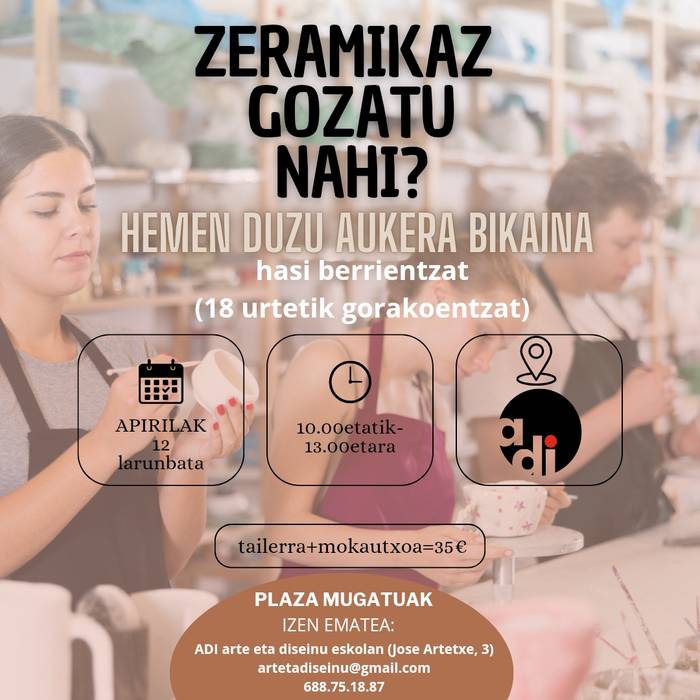 Zeramika tailerra antolatu dute apirilaren 12rako