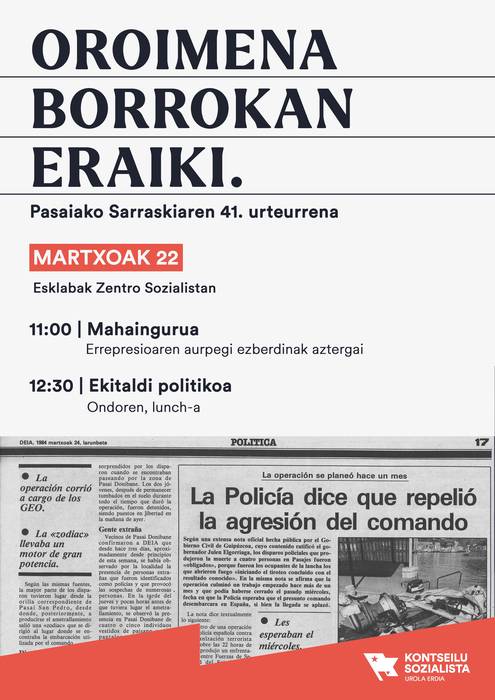 'Oroimena borrokan eraiki' Pasaiako Sarraskiaren 41. urteurren ekitaldia