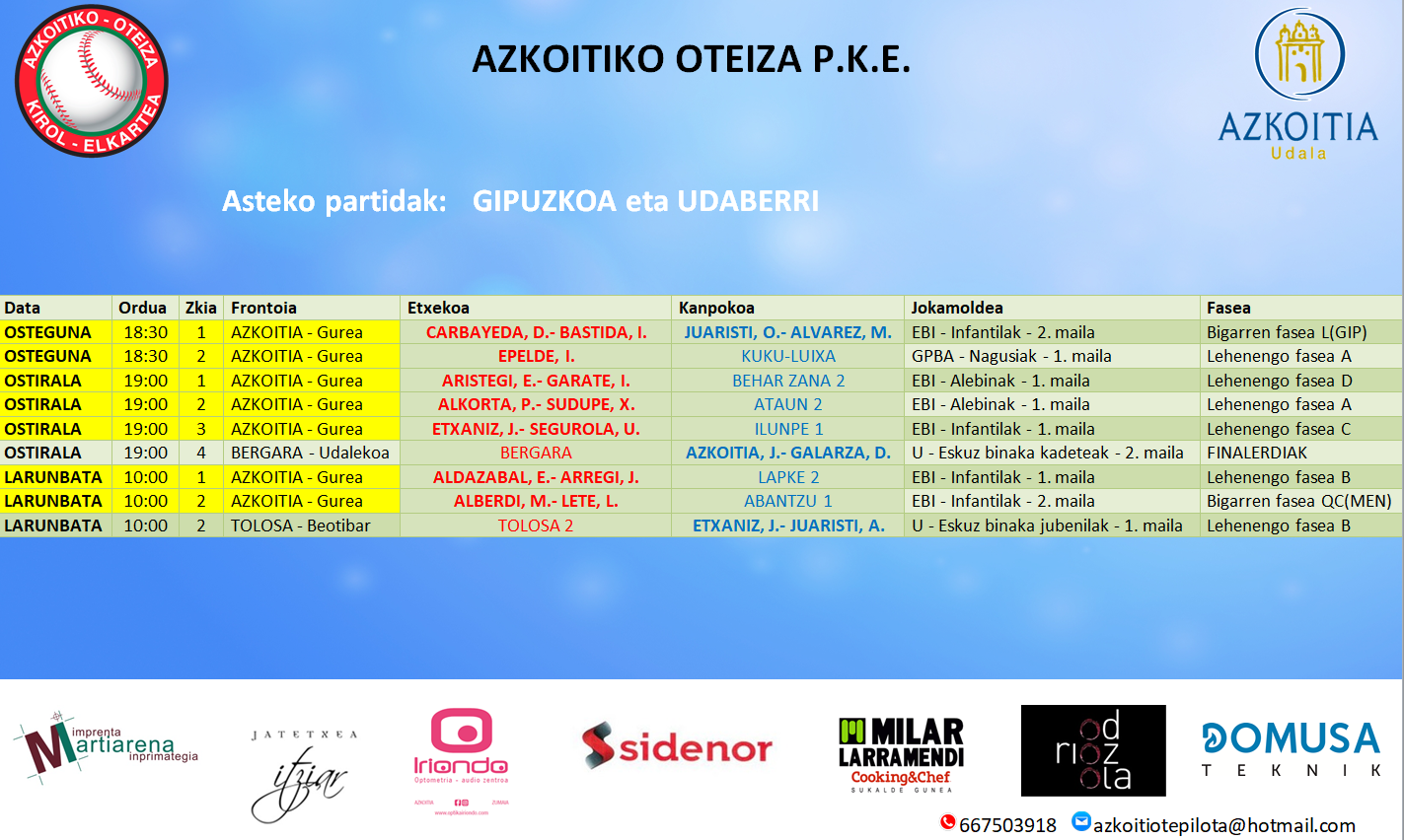 Asteko partidak