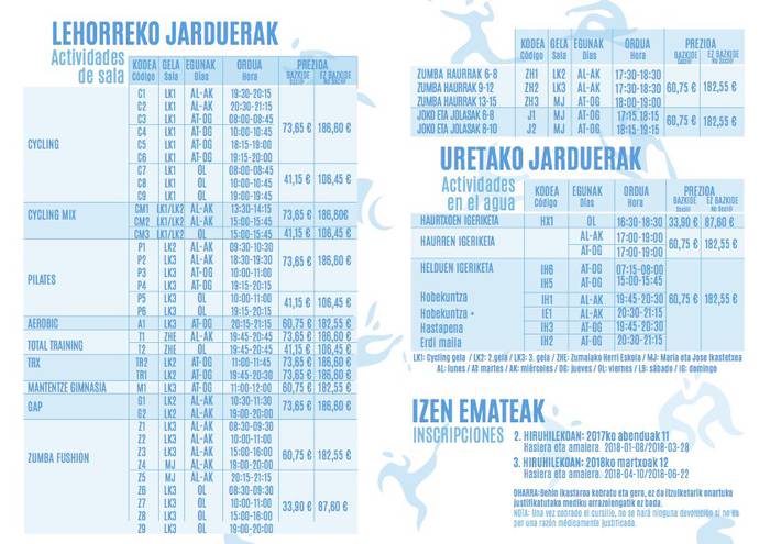 Neguan Lubakin emango diren kirol jardueretarako izen-ematea zabalik dago