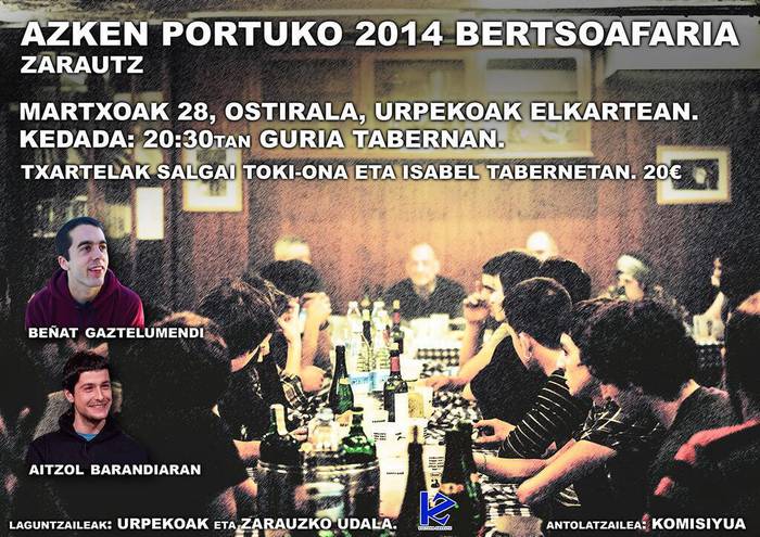 Hilaren 28an egingo dute Zarauzko Azken Portuko bertso afaria