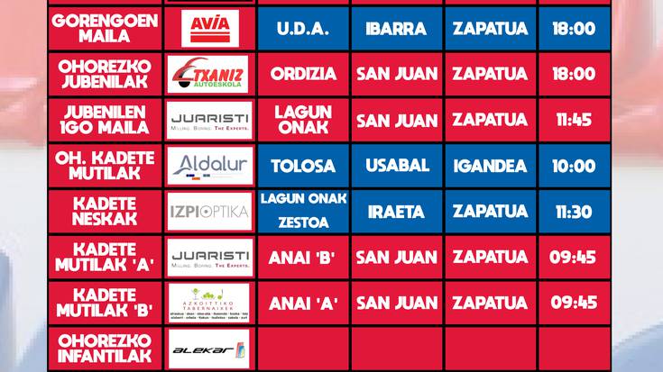 Irailak 15-16 asteburuko partiden ordutegiak