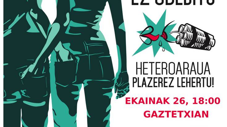 'Ez obeditu, heteroaraua plazerez lehertu!' hitzaldia, ostiralean, Gaztetxean
