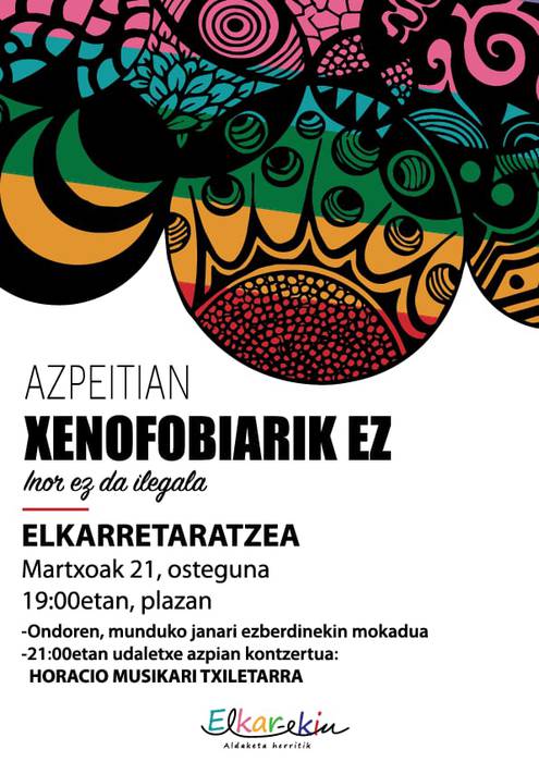 Arrazakeriaren eta xenofobiaren kontrako egunaren bueltan egitaraua prestatu dute Azpeitian
