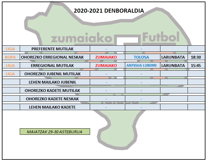 Asteburu honetako futbol partiden ordutegia