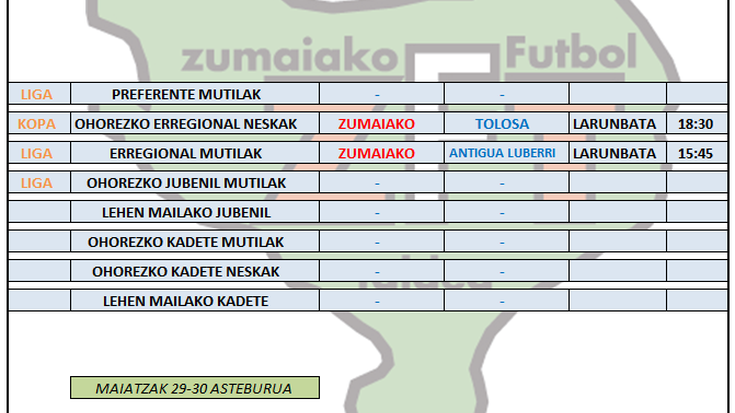 Asteburu honetako futbol partiden ordutegia