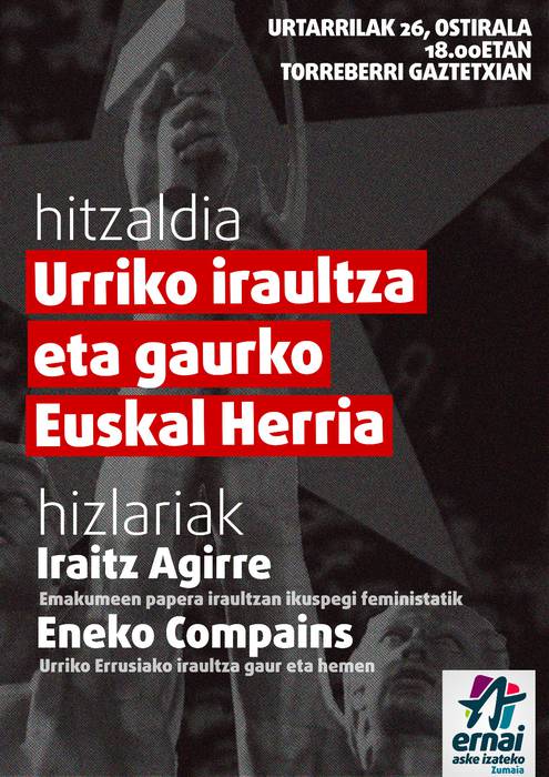 Urriko iraultza eta gaurko Euskal Herriaz hitzaldia ostiralean Gaztetxean