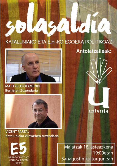 Partalek eta Otamendik Kataluniako eta Euskal Herriko egoera politikoaz hitz egingo dute asteazkenean