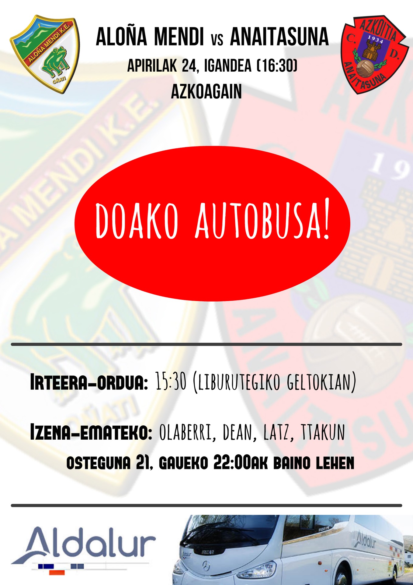 Oñatira joateko doako autobusa jarriko du Anaitasunak