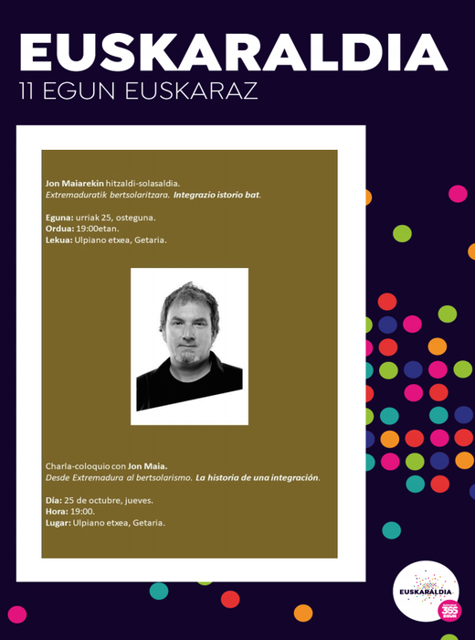 Jon Maiak solasaldia eskainiko du gaur Getarian, Ulpianon