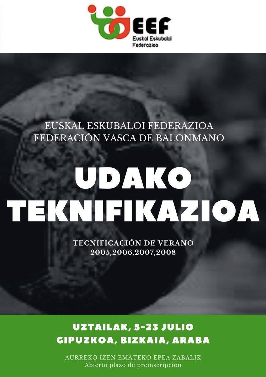 Euskal Eskubaloi Federazioaren udako teknifikazioak Zumaian egingo dira