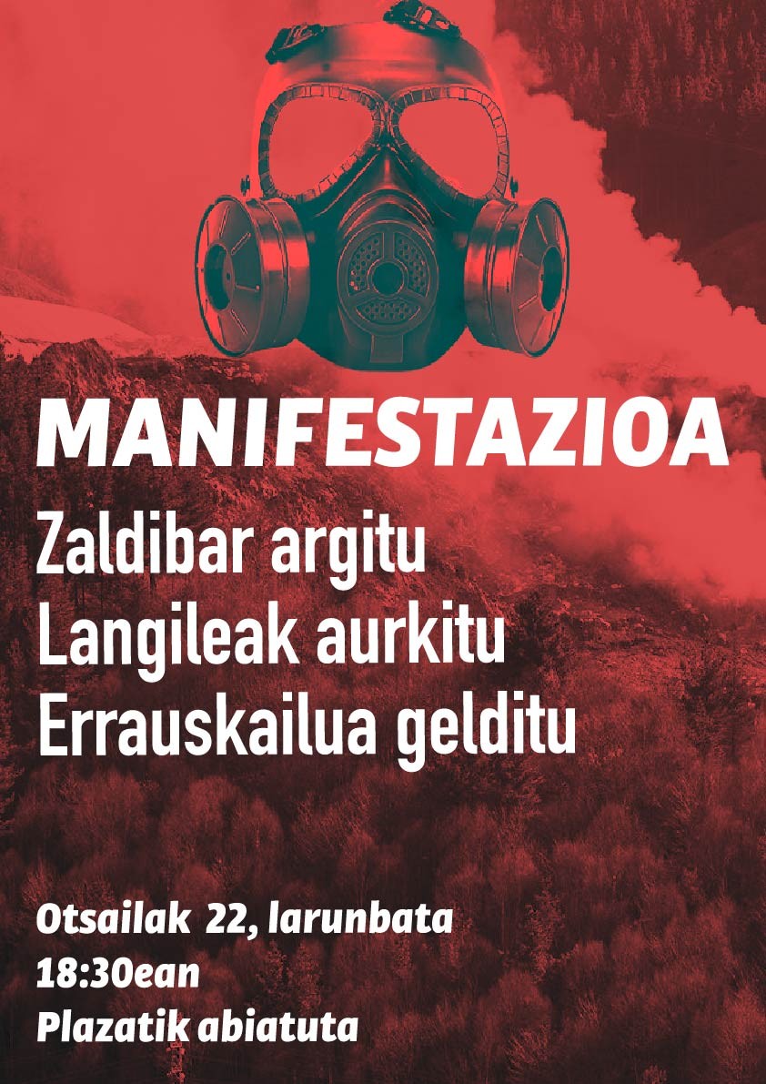 Larunbaterako manifestazioa deitu dute, 'Zaldibar argitu, langileak aurkitu, errauskailua gelditu' lelo hartuta