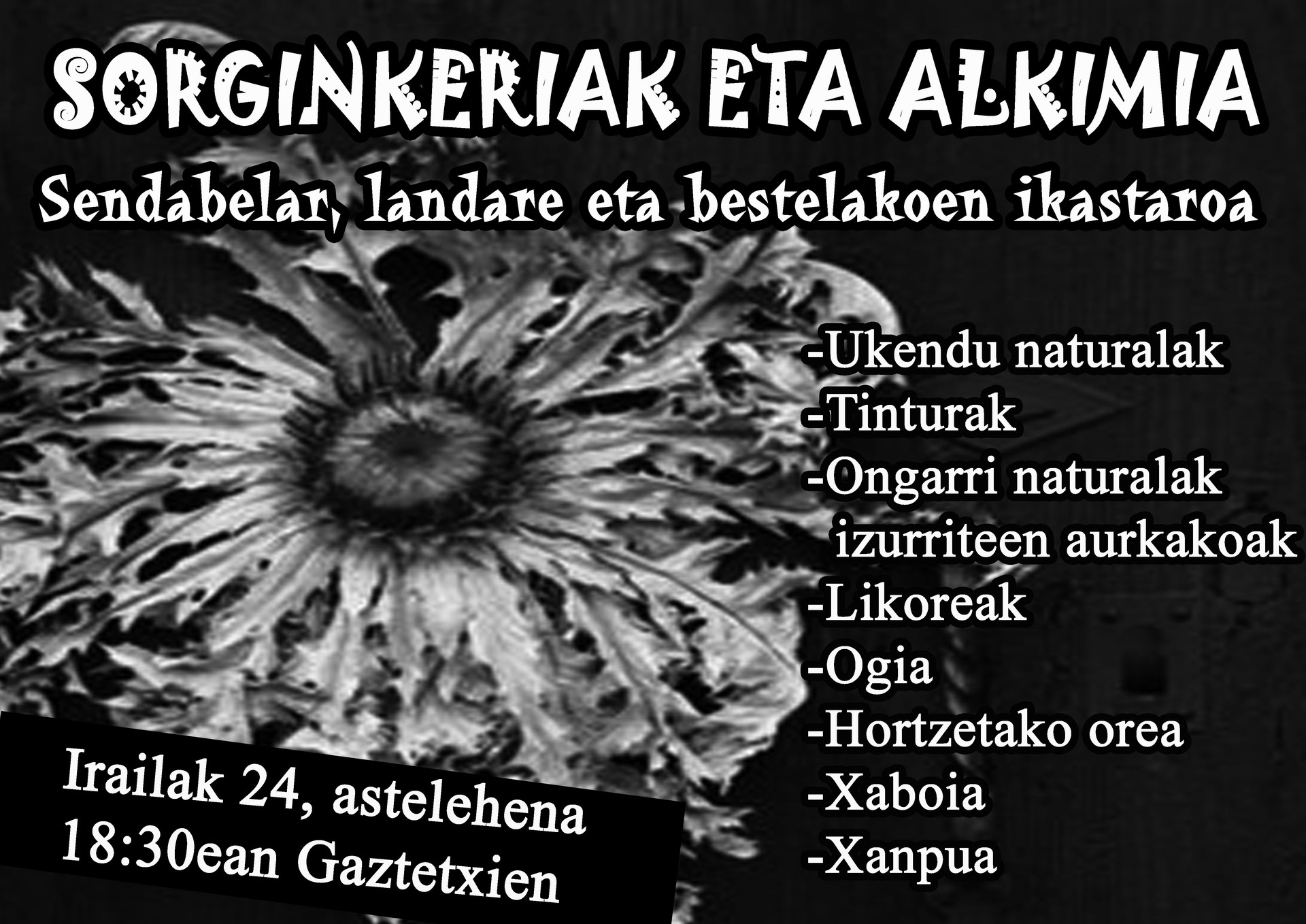 Sorginkeria eta alkimia ikastaroa izango da Gaztetxean