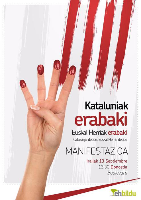 'Kataluniak erabaki, Euskal Herriak erabaki' lelopean manifestazioa Donostian, igandean