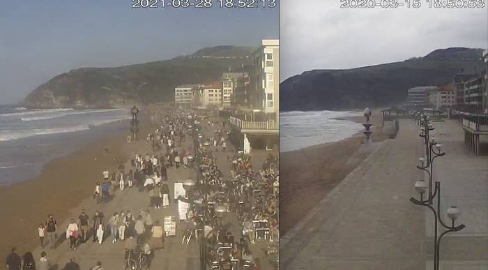HARA! Bada aldea Zarauzko malekoiko bi irudien artean
