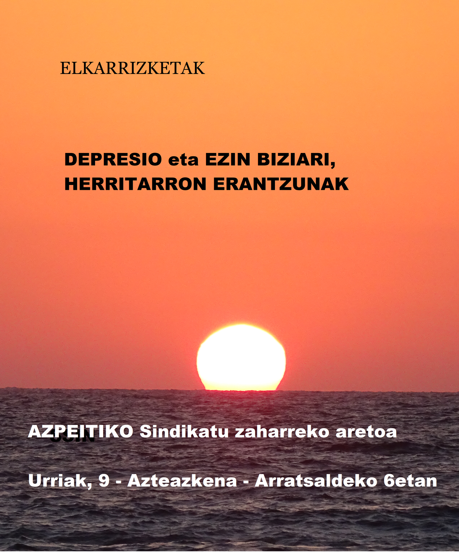 'Depresio eta ezin biziari herritarron erantzunak' solasaldia antolatu dute asteazkenerako