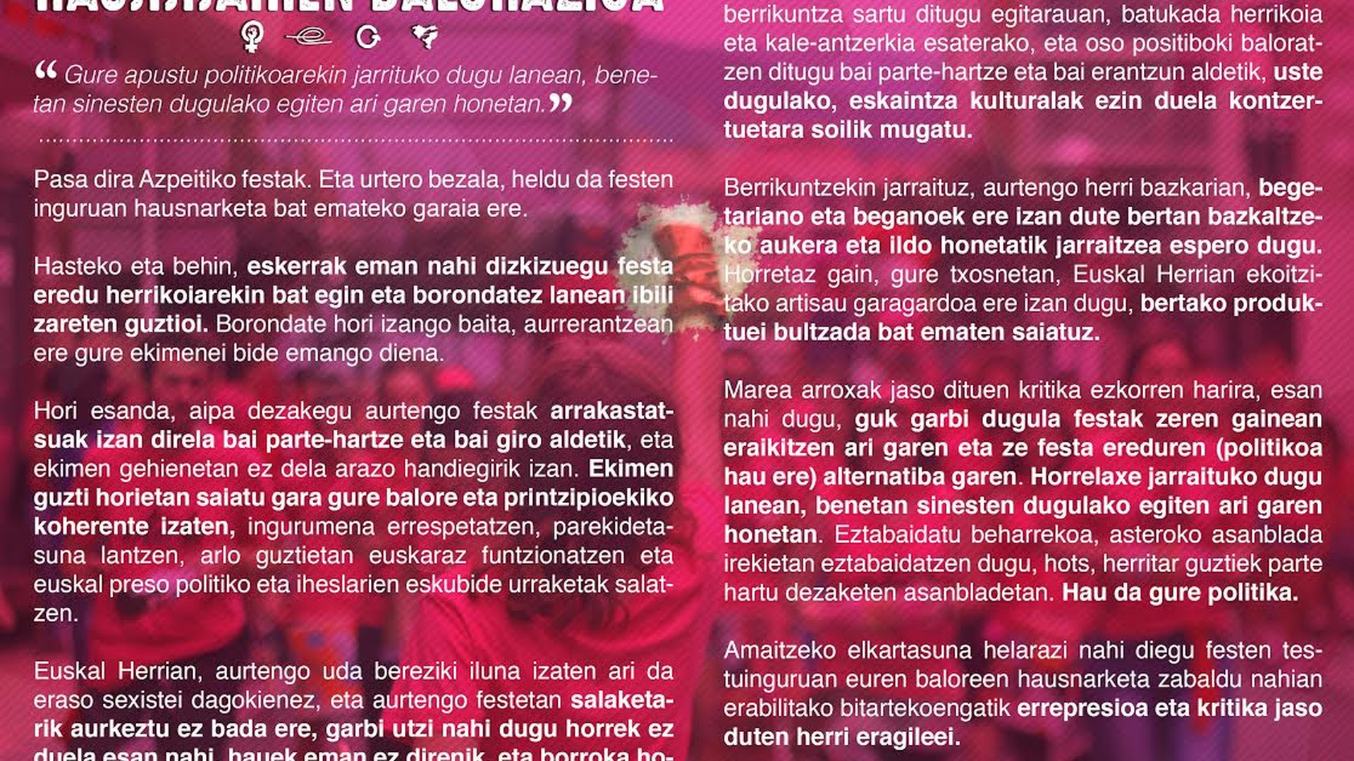 San Inazio festen balorazioa