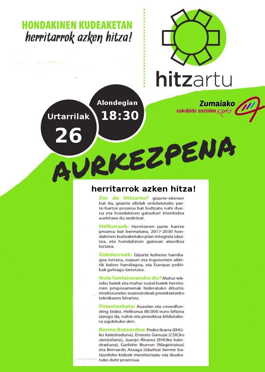 Hitzartu gizarte-ekimena aurkeztuko dute ostiralean, Alondegian