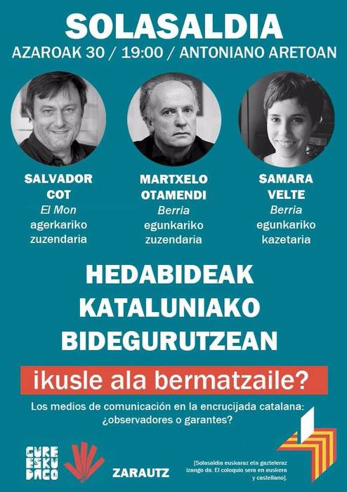 Kataluniako egoerari buruzko solasaldia izango da Zarautzen, Cotekin eta Otamendirekin