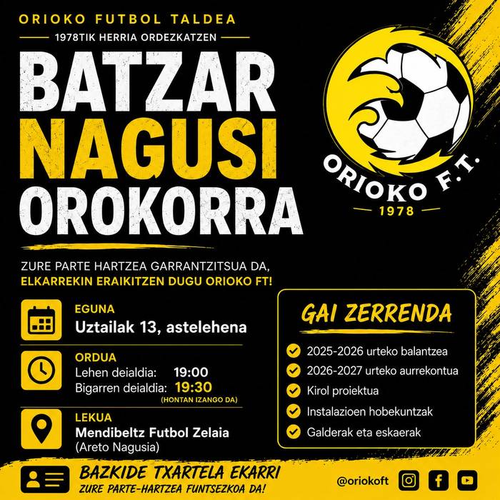 Orioko Futbol Taldearen batzar nagusia
