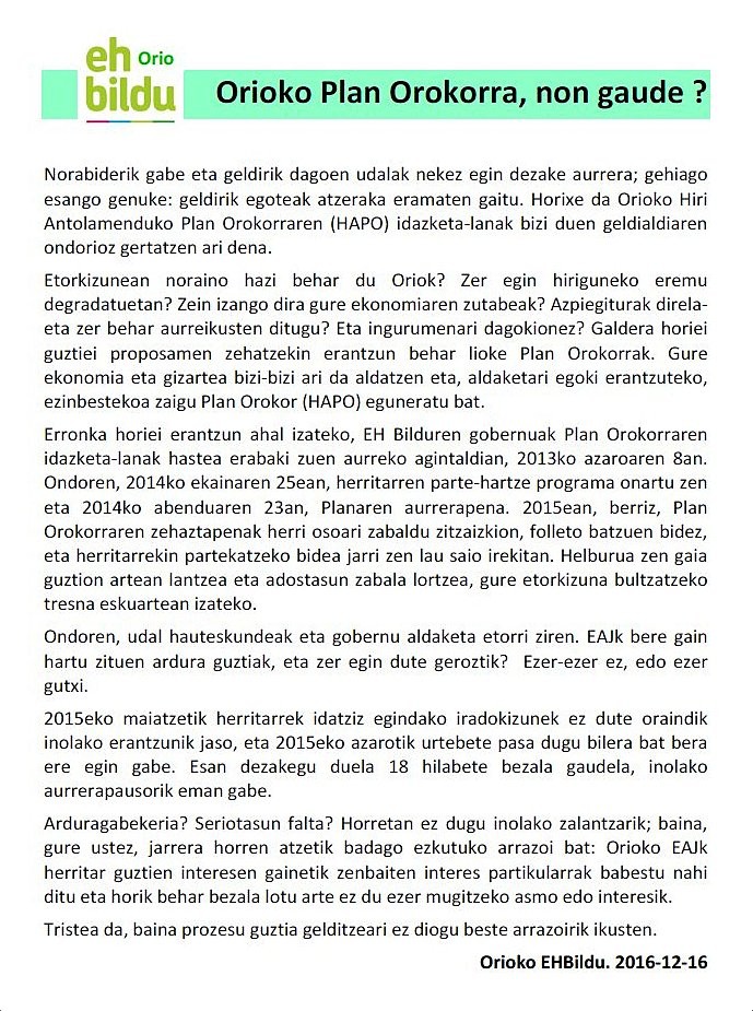 Orioko Plan Orokorra, non gaude ?