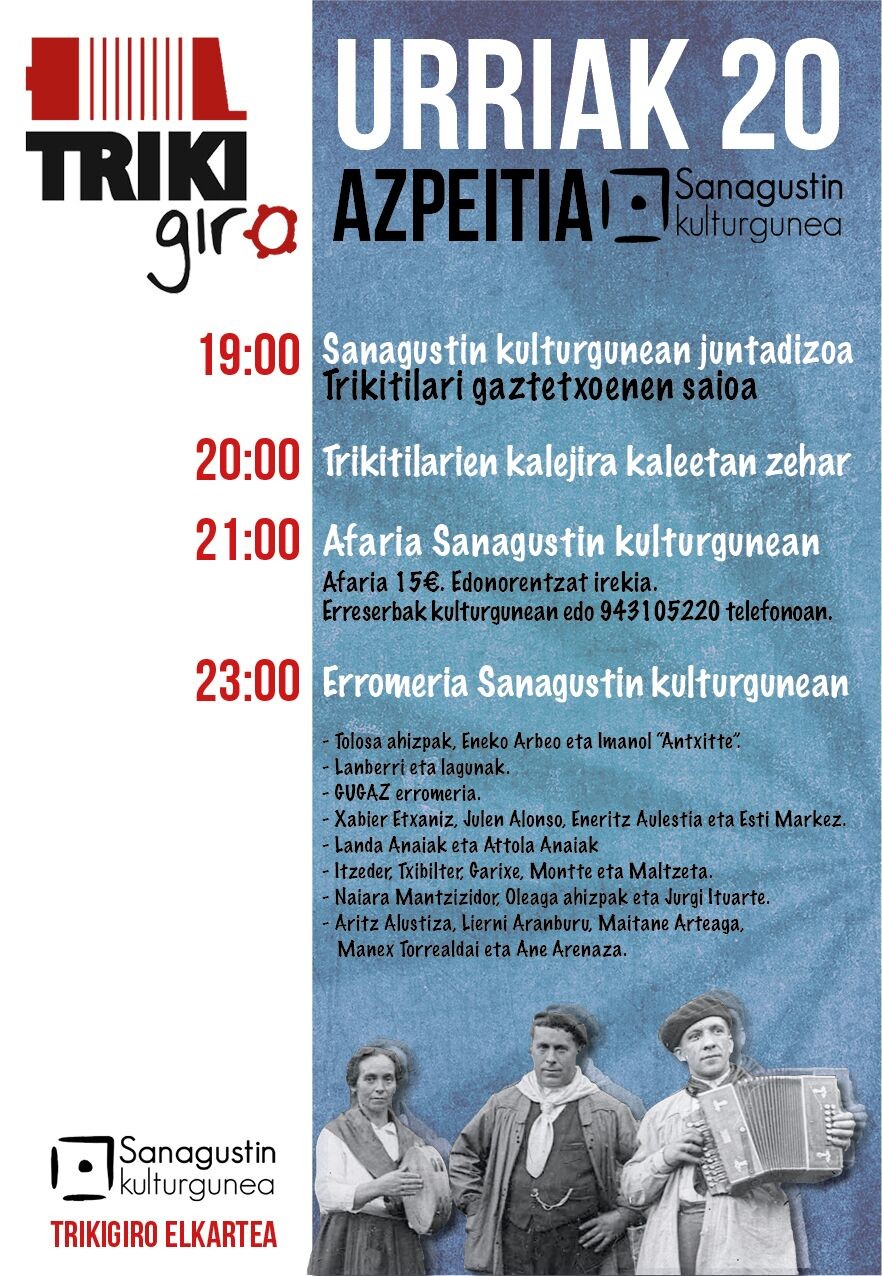 Hainbat trikitilari azkoitiar izango dira ostiralean, Azpeitiko Sanagustin kulturgunean