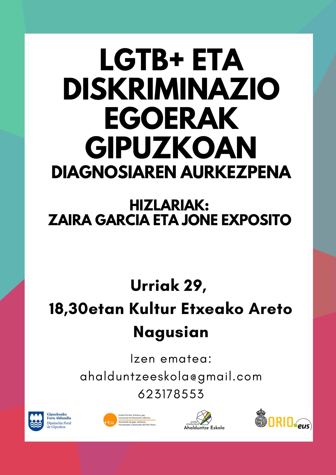 Bete da 'LGTB+ eta diskriminazio egoerak Gipuzkoan' diagnosiaren aurkezpeneko aforoa