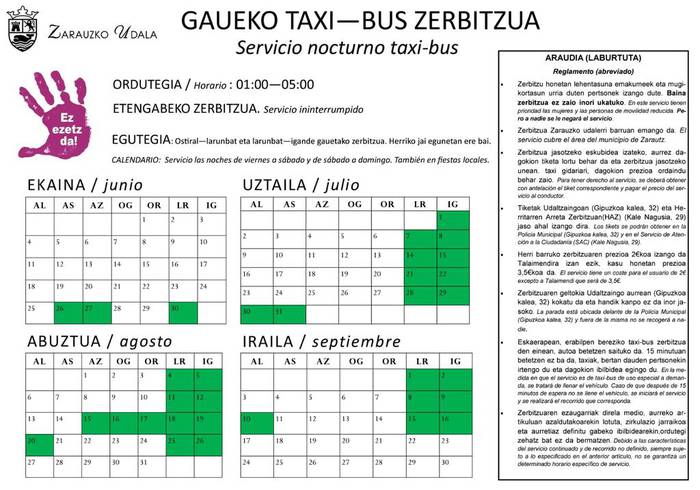 Gaur eta bihar ere eskainiko dute gaueko taxi-bus zerbitzua 