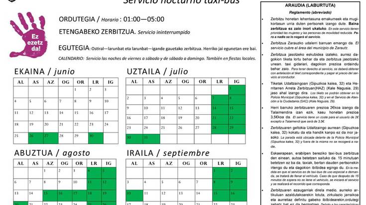 Gaur eta bihar ere eskainiko dute gaueko taxi-bus zerbitzua 