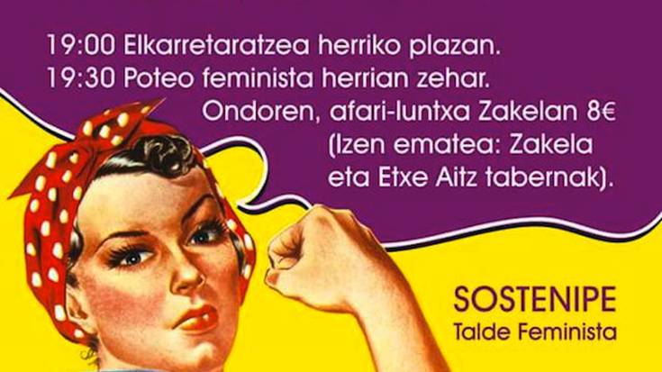 Sostenipe Talde Feministak elkarretaratzea eta poteo feminista antolatu ditu gaurko