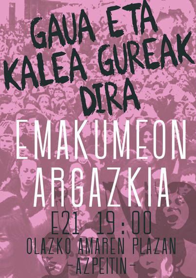 Eskualdeko talde feministek 'Emakumeon argazkia' aterako dute bihar Azpeitian