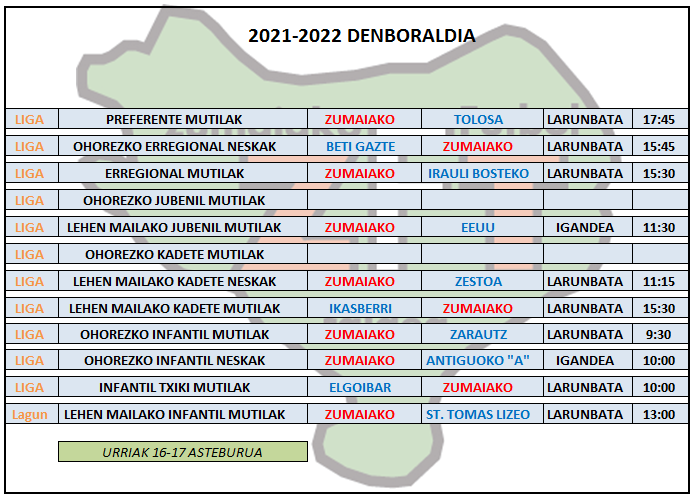 Asteburu honetako futbol partiden ordutegia