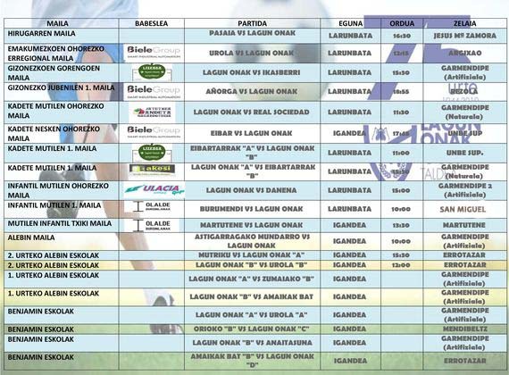 Asteburuan jokatuko diren futbol partidak