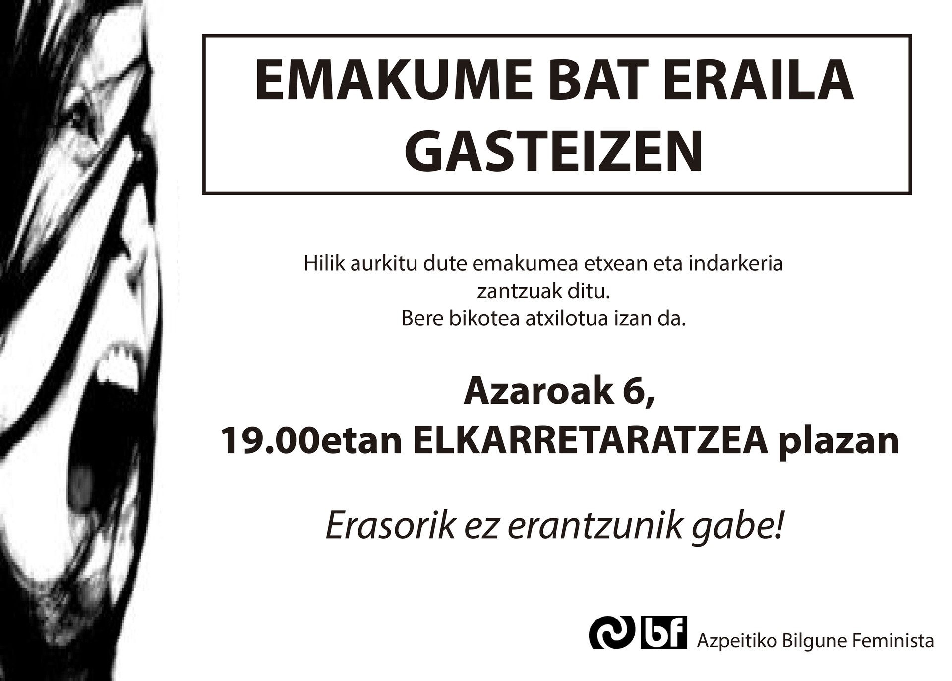 Elkarretaratzea egingo dugu ostegunean plazan, Gasteizko hilketa salatzeko
