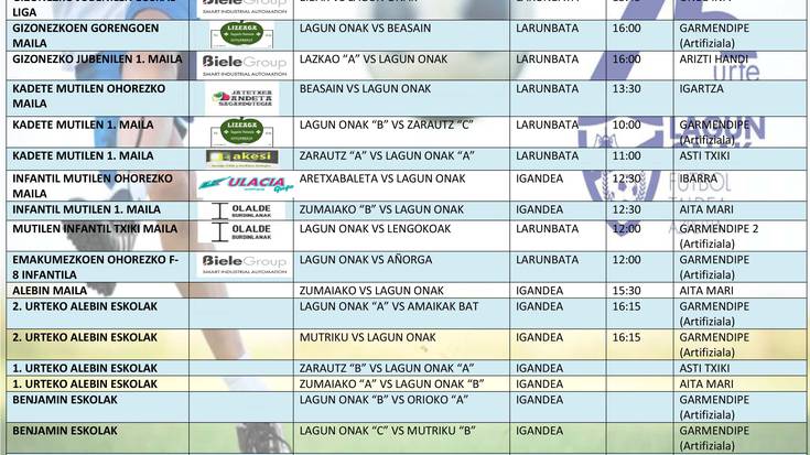 Asteburuan jokatuko diren futbol partidak