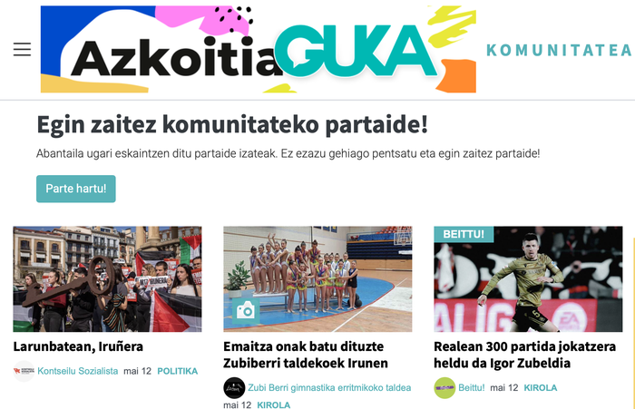 Azkoitia Gukaren webguneko komunitatea, berrituta
