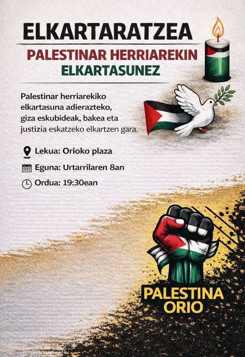 Elkarretaratzea: 'Palestinar herriarekin elkartasunez'