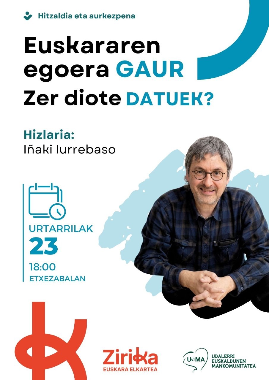 Euskararen ezagutzaren eta erabileraren arteko aldeak aztertuko ditu Iurrebasok Zarautzen, 23an