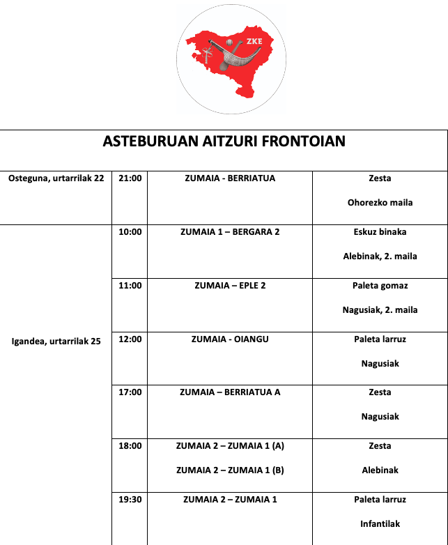 Aste honetako pilota partidak