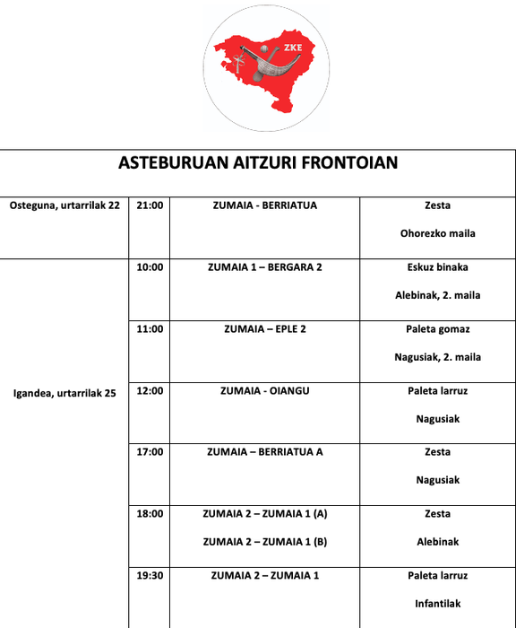 Aste honetako pilota partidak