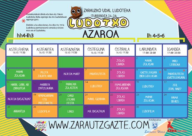 Ludotxo ludotekako azaroko egitaraua