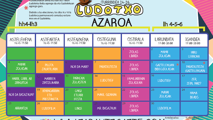 Ludotxo ludotekako azaroko egitaraua
